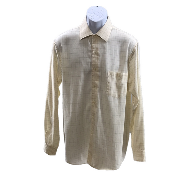 John Henry Other - JOHN HENRY—VTG—Men’s Cream Plaid LS Twill Dress Shirt—16 1/2 Neck, 34/35 Sleeve